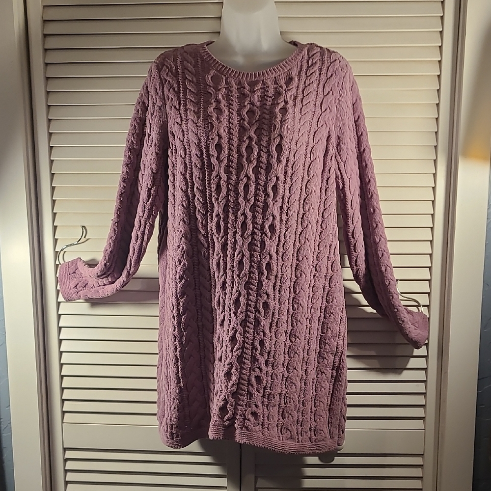 J. Jill Pink Cable Knit Crew Neck Sweater